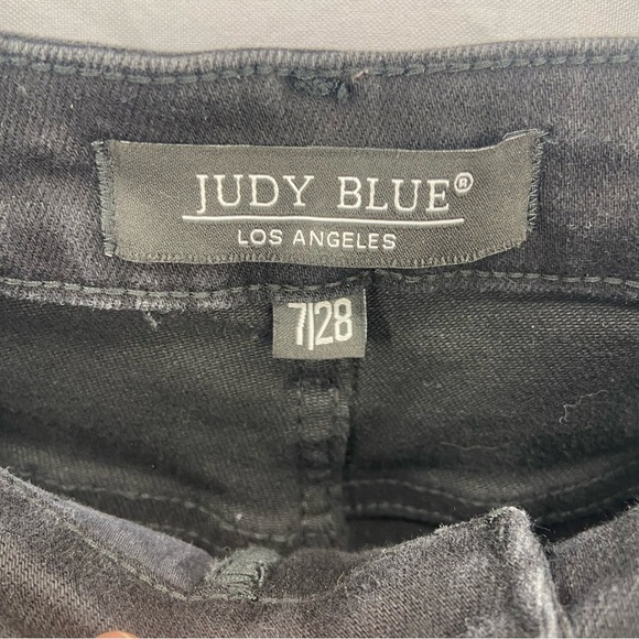 Judy Blue Black Flare Jeans Size 7/28 Raw Hem High Rise Stretch - Picture 4 of 5
